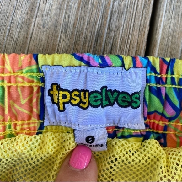 Tipsy Elves Pineapple Swim Trunks 7” Tropical Lined Sz Small Yellow Orange Blue - Picture 8 of 8